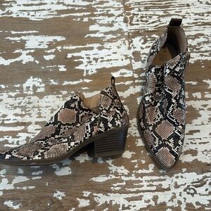Faux snake skin booties